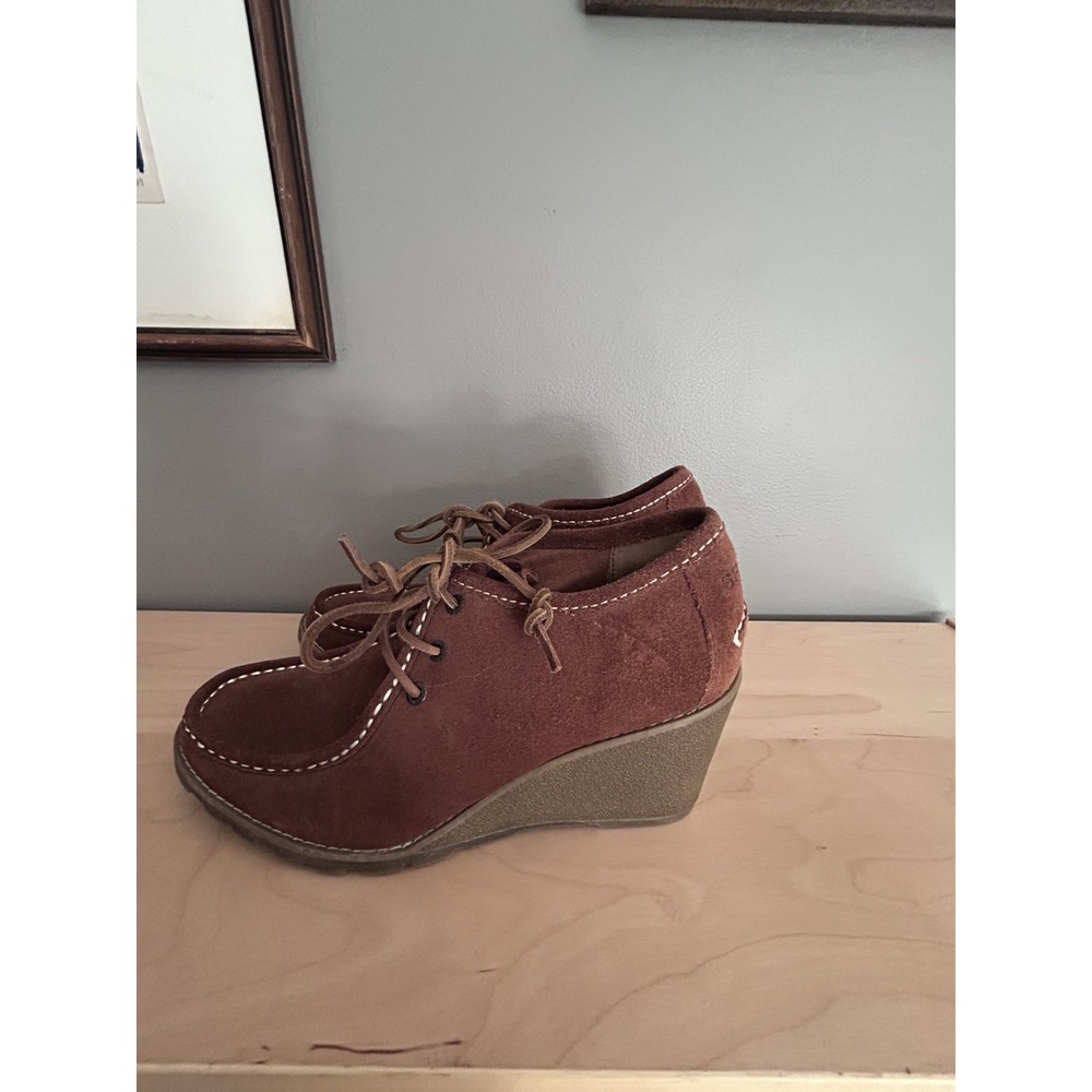 SPERRY Stella Keel Brown Suede Leather Lace-up Bootie Wedge‎ Heel Shoes Size 9.5 - Picture 5 of 9